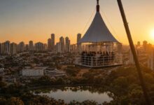 bar suspenso Goiânia, bar suspenso 40 metros de altura Goiânia, bar suspenso vista Parque Vaca Brava Goiânia, Drink in the Sky, Drink in the Sky Goiânia