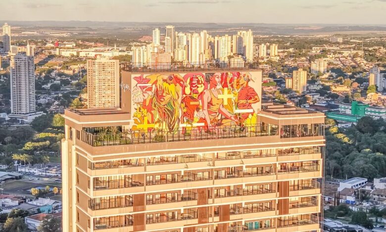 mural Bicicleta Sem Freio em Goiânia, mural do Bicicleta Sem Freio, Bicicleta Sem Freio em Goiânia, rooftop em Goiânia, novo mural em Goiânia